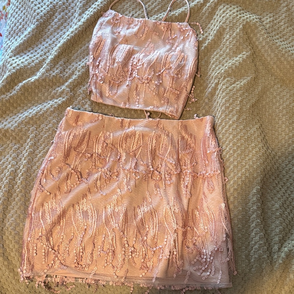 Lulu's Pink Beaded Skirt Set